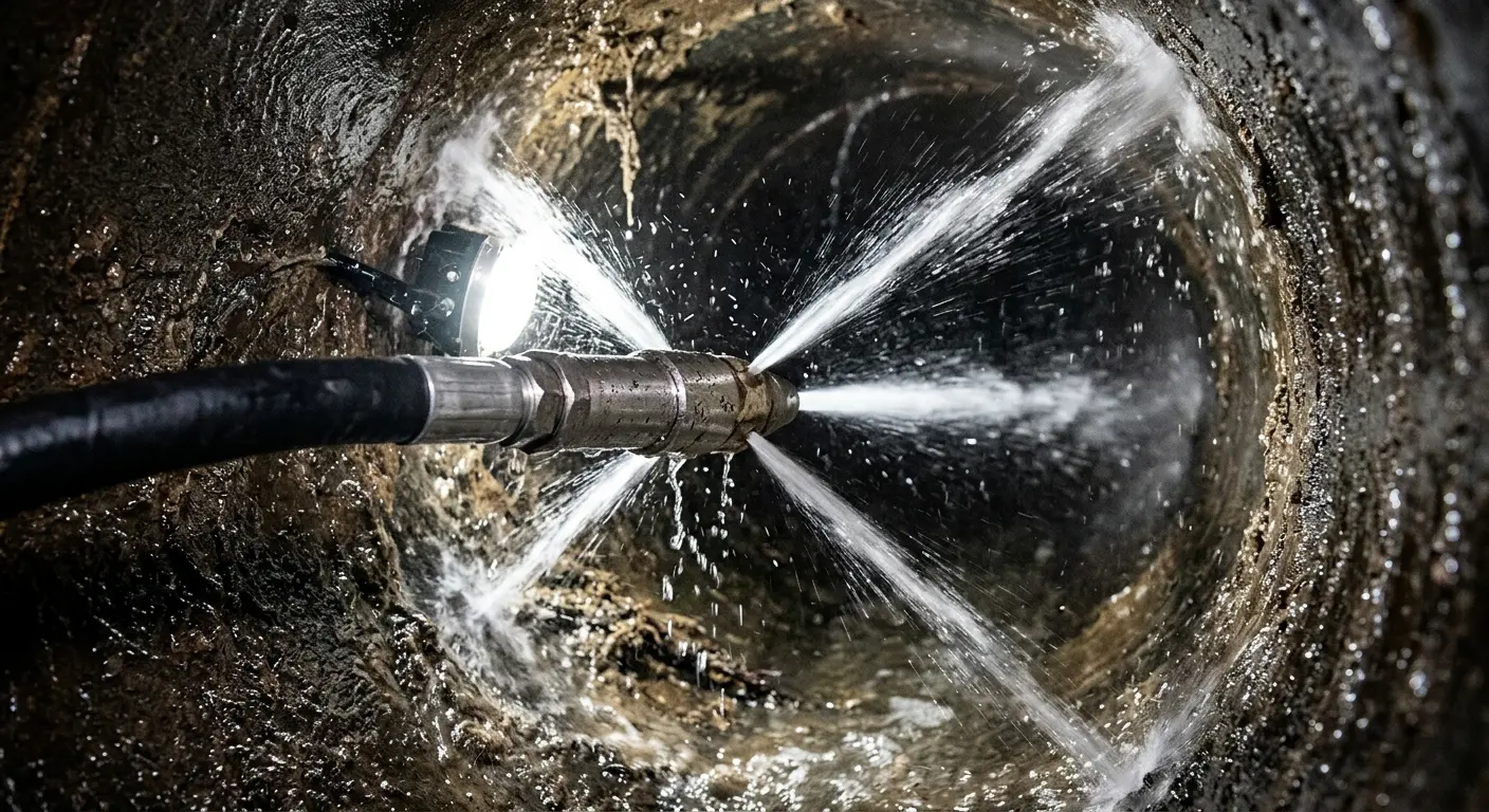 High-pressure hydro jetting nozzle cleaning sewer pipe for Storm Drain Cleaning in Lake City